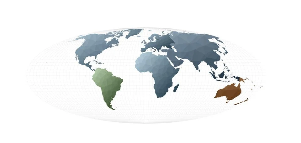 Low poly style world map. Bromley projection. Extraordinary vector illustra.. Stock Illustration