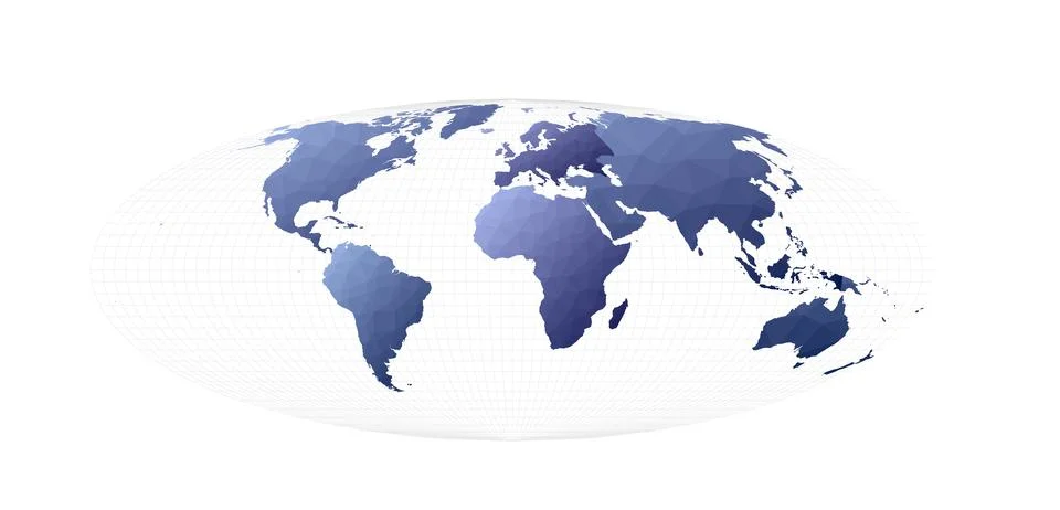 Low poly style world map. Bromley projection. Modern vector illustration. Stock Illustration