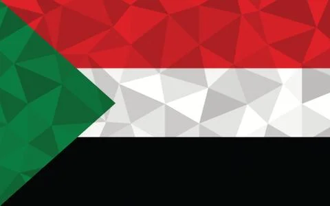 Low poly Sudan flag vector illustration. Triangular Sudanese flag graphic. Su Stock-Illustration
