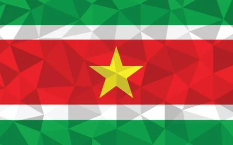 Low poly Suriname flag vector illustration. Triangular Surinamese flag graphi Stock-Illustration