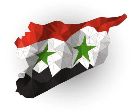 Low Poly Syria map on a waving flag Иллюстрация