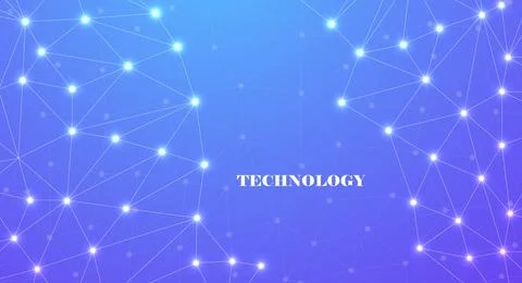 Low Poly Technology Network Background - Digital Connections in Blue and Purple 스톡 일러스트