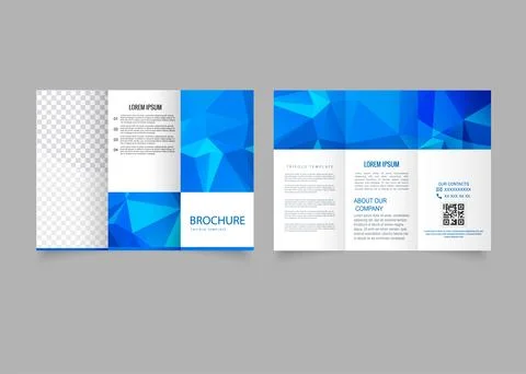Low poly template design tri fold flyer, brochure. Stock Illustration