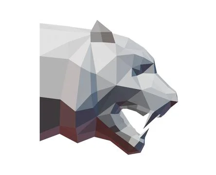 Low poly tiger head in profile isolated on white, 3d render Stock-Illustration