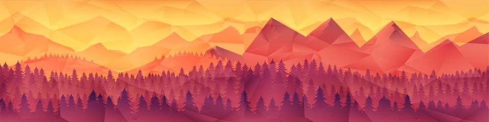 Low poly triangle geometrical background with mountain range over sunset Stock Illustration