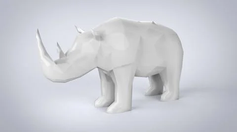 Low poly triangle rhinoceros isoleted on background 3d rendering image Stock Illustration