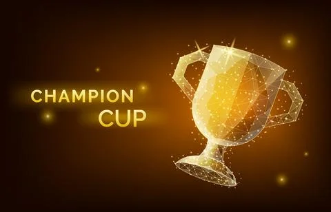 Low poly trophy cup wireframe style. Concept of gold champion cup. Polygonal Stock-Illustration
