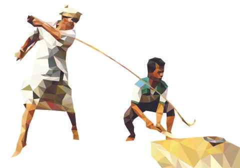 Low Poly Two Men Playing Gasing Stock Illustration