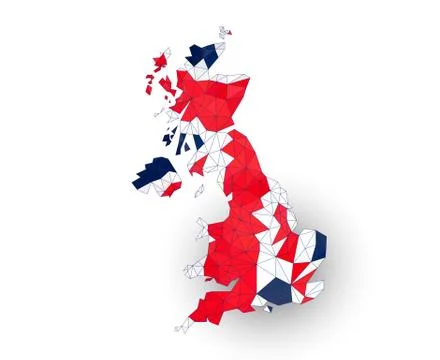 Low poly United Kingdom map on a waving flag Stock Illustration