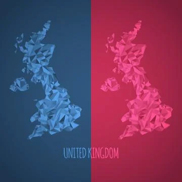 Low Poly United Kingdom Map with National Colors Stock Illustration