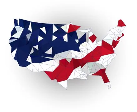 Low poly USA map on a waving flag Stock Illustration
