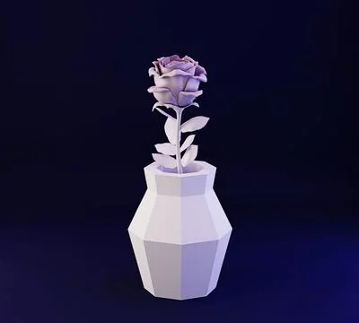 Low poly vase with paper rose, paper sculpture, low poly papecraft, paper home Stock Illustration