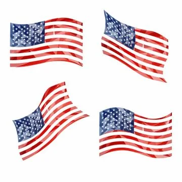 Low Poly Vector American Flags Set Stock Illustration
