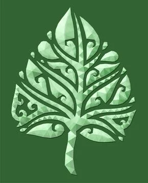 Low poly vector art with isolated green leaf Stock Illustration