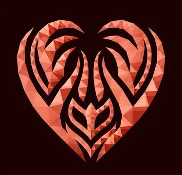 Low poly vector art with red heart shape Stock Illustration