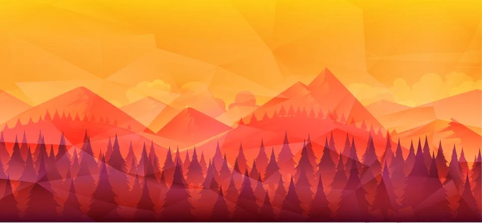 Low Poly Vector Mountain landscape Stock Illustration