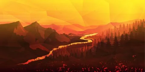 Low Poly Vector Mountain landscape Stock Illustration