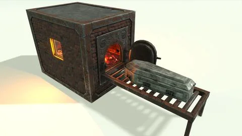 Low Poly Vintage Cremation Furnace With PBR Materials 3D Model