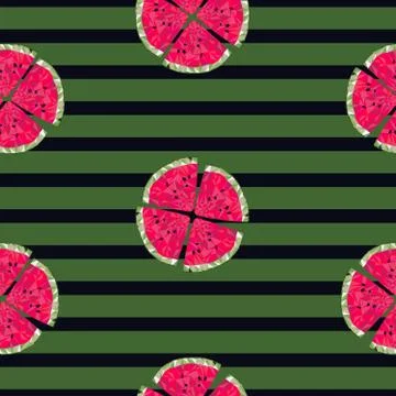 Low poly watermelons seamless pattern Stock Illustration
