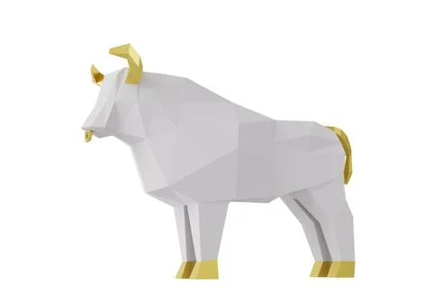 Low poly White Bull, folded paper animal figurine 스톡 일러스트