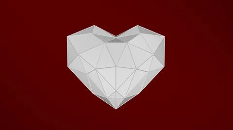 Low poly white heart on red background. d illustration. 3d rendering Stock Illustration