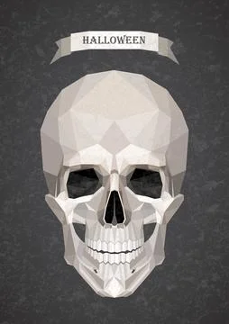 Low poly white skull. Vector Halloween illustration Illustrazione stock