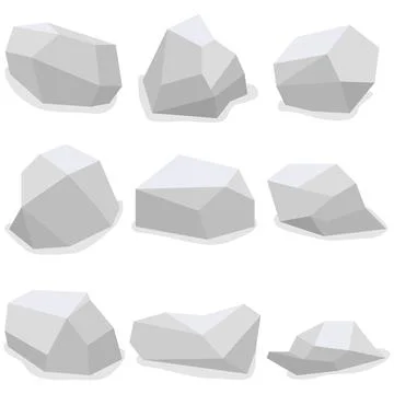 Low poly white stones vector set isometric geometric rocks collection isolated Stock Illustration