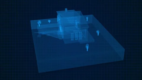 Low Poly Wireframe 3D House Seamless Rotation. Futuristic House. 4K Stock Footage 277130955