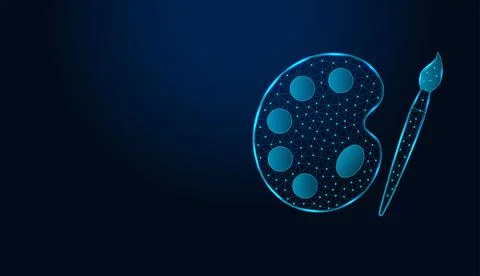 Low poly wireframe art palette and brush on dark blue background.	 Illustrazione stock