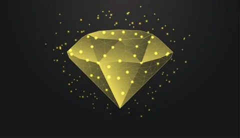 Low poly wireframe diamond gemstone on dark background. Illustration