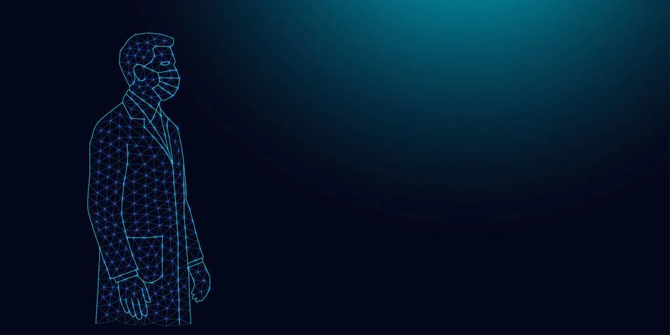 Low poly wireframe doctor on dark blue background. 스톡 일러스트