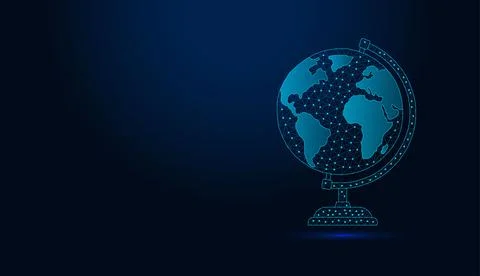 Low poly wireframe globe on dark blue background.	 Ilustração Stock