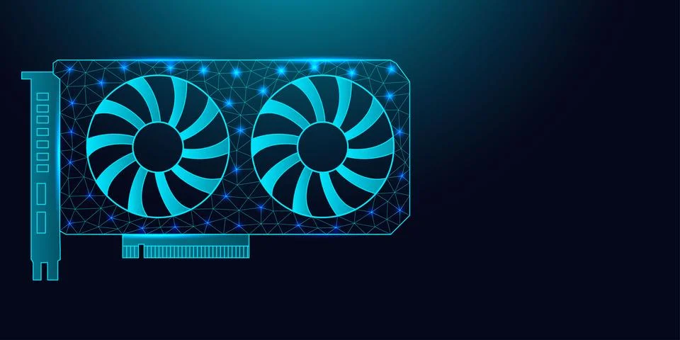 Low poly wireframe graphics card icon. Иллюстрация