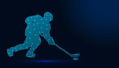 Low poly wireframe hockey player. Illustrazione stock