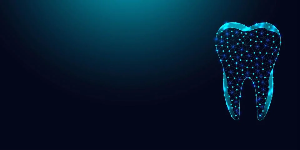 Low poly wireframe human tooth on dark blue background.	 Stock Illustration