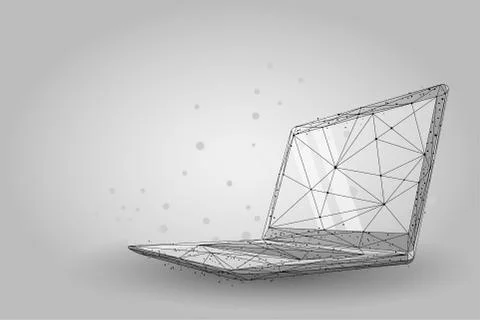 Low poly wireframe Laptop. Plexus lines and points vector illustration Stock Illustration