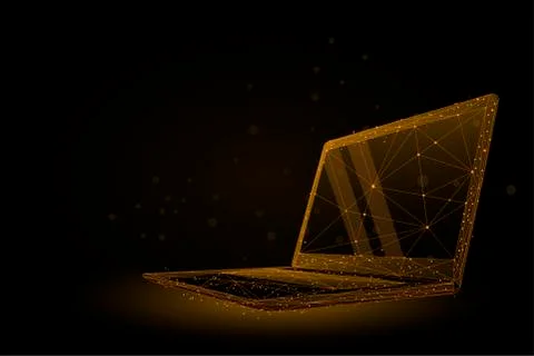 Low poly wireframe Laptop. Plexus lines and points vector illustration Stock Illustration