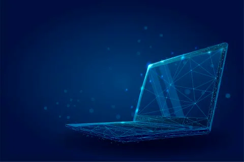 Low poly wireframe Laptop. Plexus lines and points vector illustration Ilustração Stock