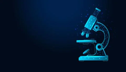 Low poly wireframe microscope on dark blue background. Stock Illustration