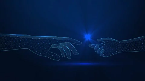 Low poly wireframe two hands reaching each other. Stock Footage 330237122