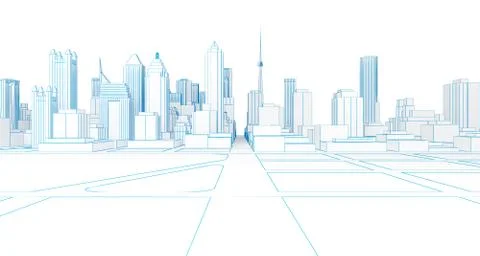 Low poly wireframe white city 3d rendering Illustrazione stock