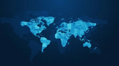 Low Poly World Map with Blue Geometric Design on Dark Background Stock Footage 341922258