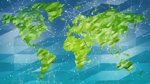 Low poly world map. Connected dots. Digital age. Green peace Видео 95138501