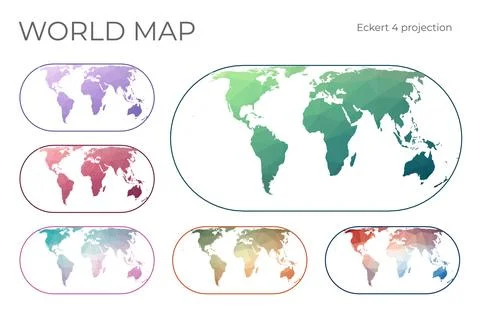 Low Poly World Map Set. Eckert IV projection. Collection of the world maps .. Stock-Illustration