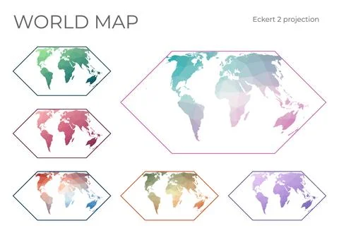 Low Poly World Map Set. Eckert II projection. Collection of the world maps .. イラスト素材