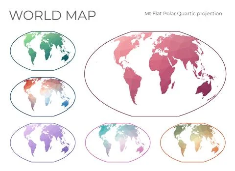 Low Poly World Map Set. McBryde-Thomas flat-polar quartic pseudocylindrical.. Stock Illustration