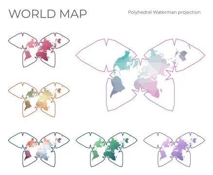 Low Poly World Map Set. Steve Waterman's butterfly projection. Collection o.. Fotos de archivo