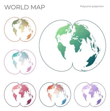 Low Poly World Map Set. American polyconic projection. Collection of the wo.. Stock Photos
