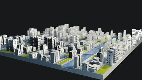 Low Polygon 3D City on Plate 3D Model