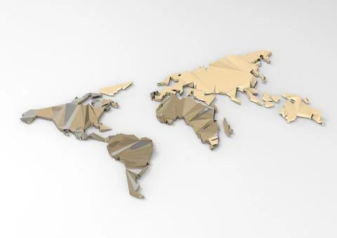 Low polygon 3d world map on white background Stock Photos